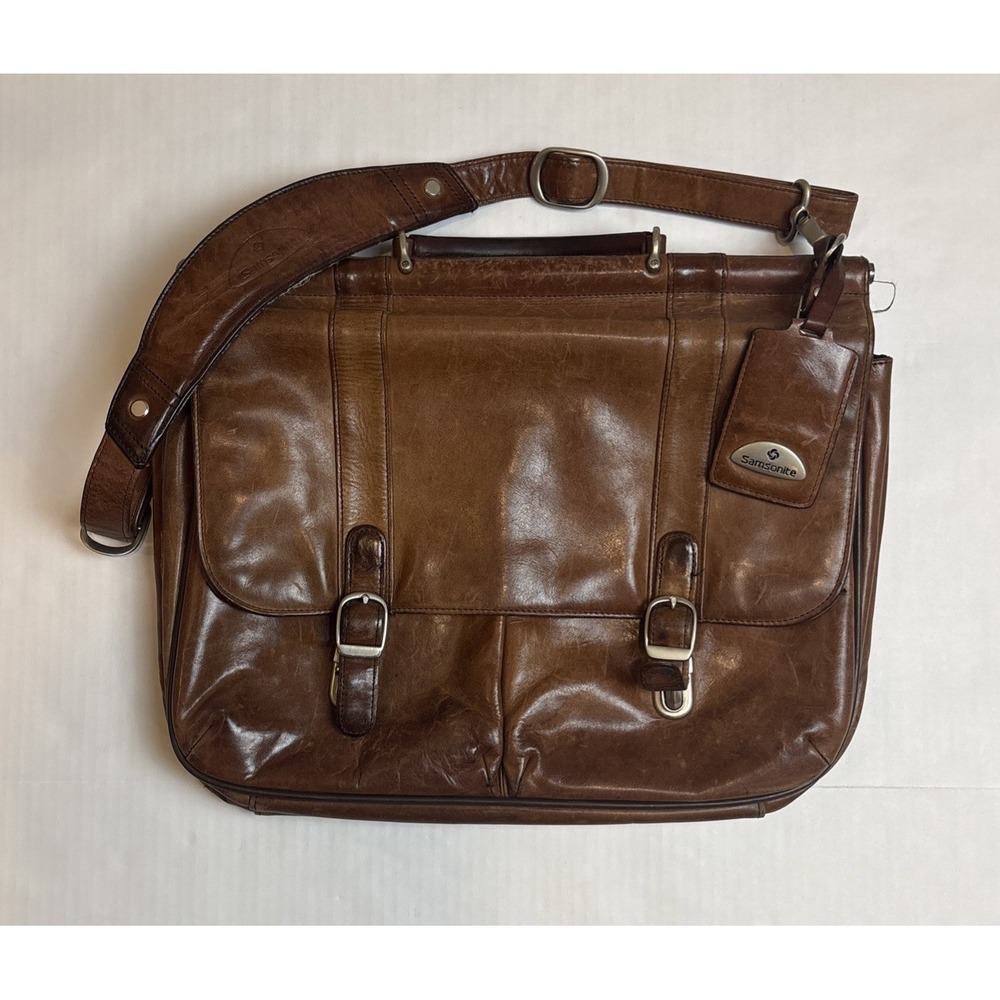 Vintage Samsonite Leather Distressed  Computer Laptop Bag Business Casual
